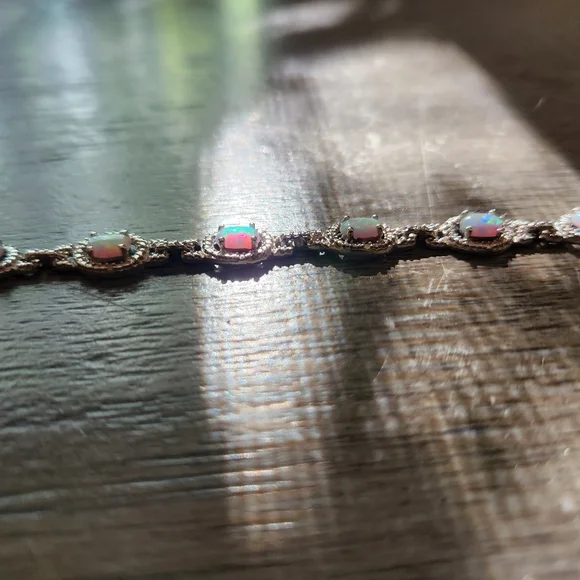 Opal and white sapphire Necklace/Bracelet set - Picture 9 of 11